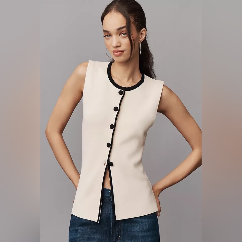 Maeve Cream Sleeveless Top with Black Trim
